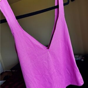 Zara Pink Ribbed V-Neck Blouse